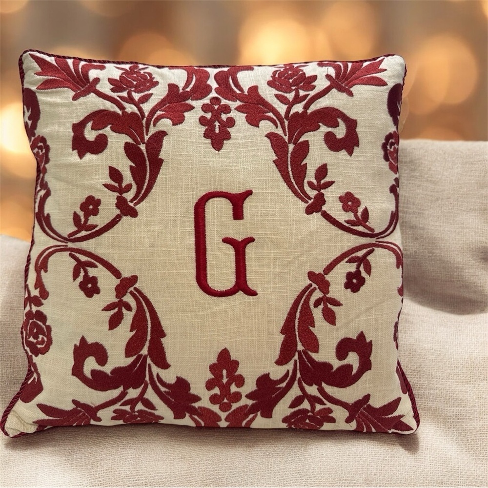 Elegant Dark Red and Cream Holiday Pillow